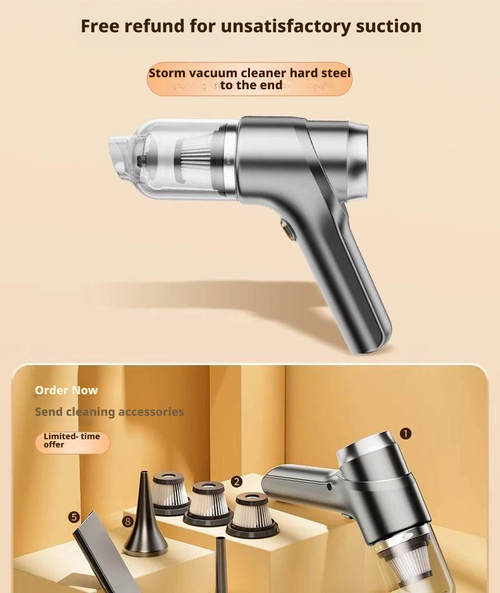 Wireless Car Vacuum Cleaner with Suction and Blowing Functions, Compact USB-Rechargeable Model