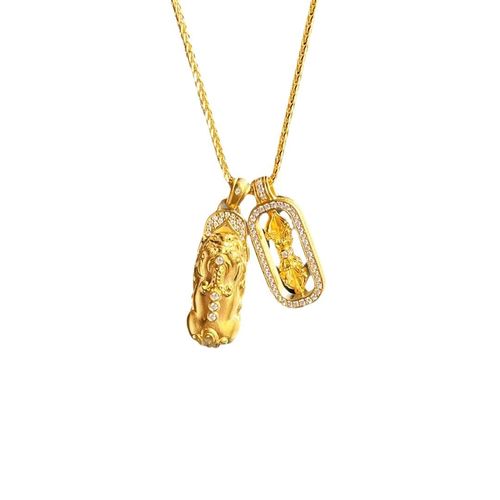 Pixiu Diamond-Studded Vajra Mace Pendant Layered on a Delicate Luxury Collarbone Chain