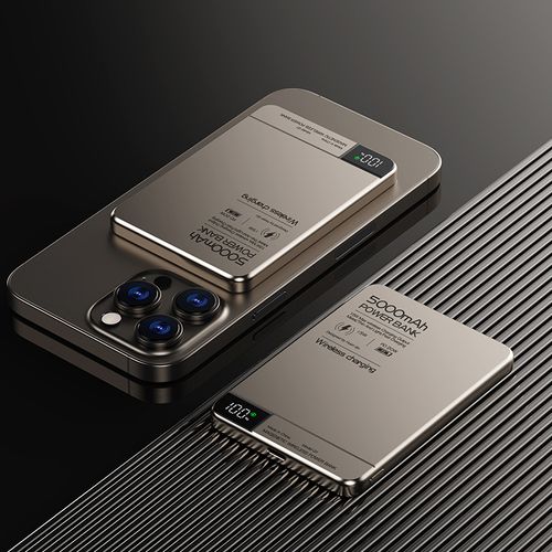 New Ultra-Thin Magnetic Wireless Charging Power Bank 5000mAh Metal Digital Display Wireless Fast Charging Portable Power Bank