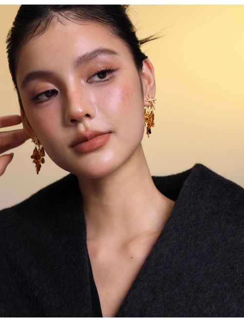 Eight-Pointed Star Zircon Sparkling Star Double-Wear Fringe Earrings Women's Light Luxury High-End Fashion Stud Earrings
