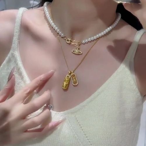 Pixiu Diamond-Studded Vajra Mace Pendant Layered on a Delicate Luxury Collarbone Chain