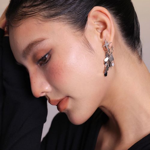 Eight-Pointed Star Zircon Sparkling Star Double-Wear Fringe Earrings Women's Light Luxury High-End Fashion Stud Earrings