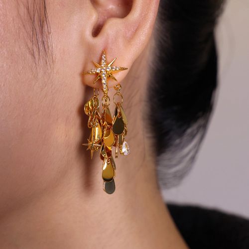 Eight-Pointed Star Zircon Sparkling Star Double-Wear Fringe Earrings Women's Light Luxury High-End Fashion Stud Earrings