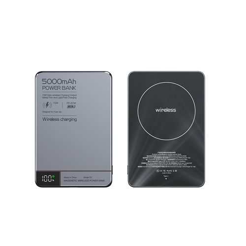New Ultra-Thin Magnetic Wireless Charging Power Bank 5000mAh Metal Digital Display Wireless Fast Charging Portable Power Bank