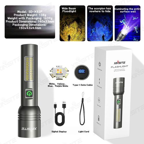 New High-Brightness Quad-Light Source Flashlight Outdoor Multi-Functional Long-Lasting Portable Long-Range Home Lighting