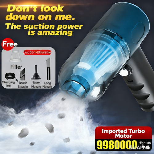 Wireless Car Vacuum Cleaner with Suction and Blowing Functions, Compact USB-Rechargeable Model