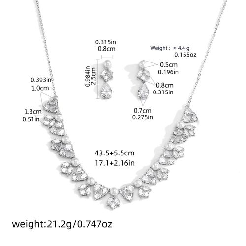 Elegant Luxury Pearl-Studded Zircon Jewelry Set Fashionable Classic Teardrop Earrings and Necklace