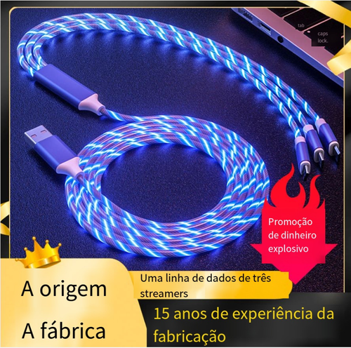 Luz de transmissão LED iluminada PD 20W Cabo de dados 2.4A Carregamento rápido Cabo de carregamento universal multi USB iluminado