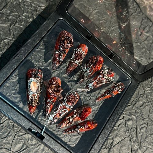 Crimson Gothic Glamour Nails