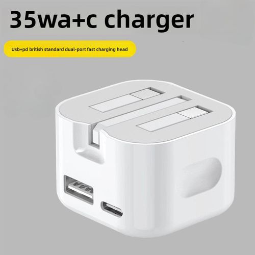35W A + C UK Standard Charger Dual-Port Fast Charging Adapter for Apple and Android Phones USB + PD Fast Charging Kit