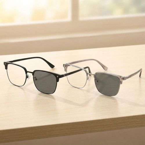 Photochromic sunglasses suitable for daily commutes, retro style, available in various prescriptions.