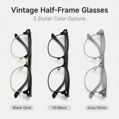 Stylish Vintage Half-Frame Glasses – Lightweight & Elegant (3 Colors Available)
