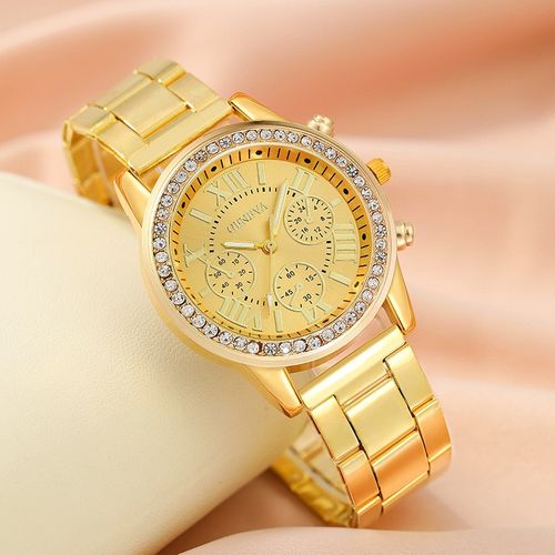 Gift first choice New watch Luxury Vintage quartz Roman dial gold steel strap watch
