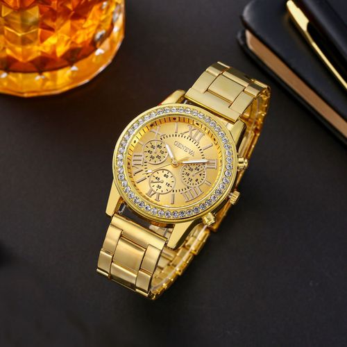 Gift first choice New watch Luxury Vintage quartz Roman dial gold steel strap watch
