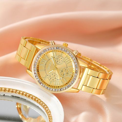 Gift first choice New watch Luxury Vintage quartz Roman dial gold steel strap watch