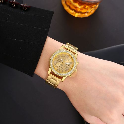 Gift first choice New watch Luxury Vintage quartz Roman dial gold steel strap watch