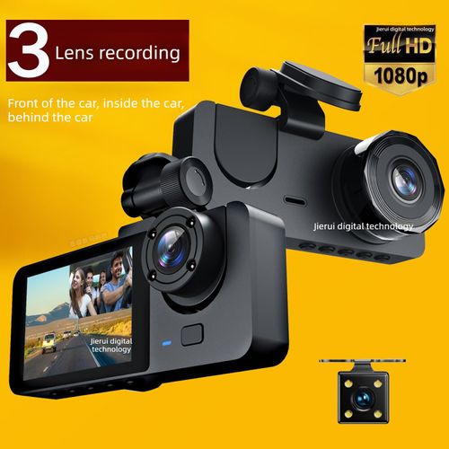 New 3-camera dash cam with front, interior, and rear recording, high-definition triple recording, car backup camera
