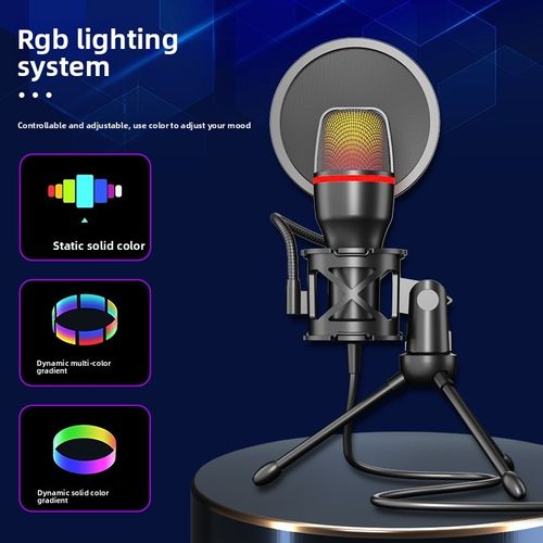 ME4 Custom Mold USB Condenser Microphone with RGB Lights, Computer Recording, Live Streaming, Karaoke, Noise Reduction, Gaming, Video Conferenc