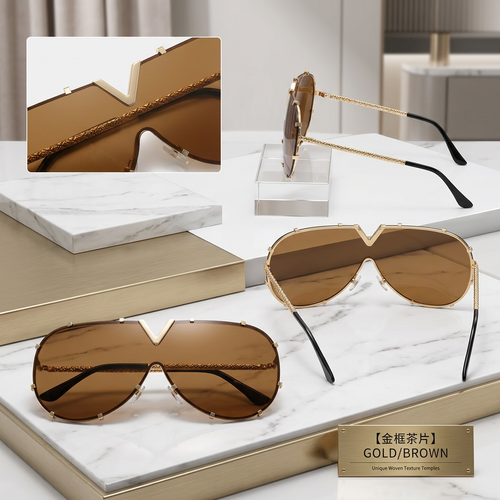 Stylish metal-framed sunglasses with integrated lenses, cross-border European and American style, large-framed sunglasses.
