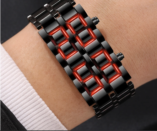 Fashion Mens Digital Lava Wrist Watch Men Black Full Metal Red Blue LED Display Watches Gifts for Male Boy Sport Creative Clock