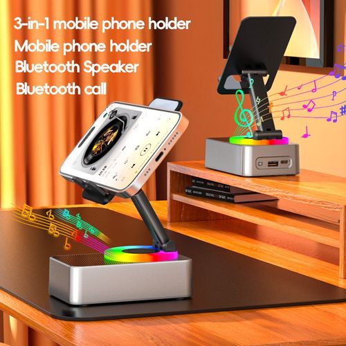 3-in-1 Phone Stand Bluetooth Speaker Power Bank with Bluetooth Calling and USB Flash Drive, Rotatable, Extendable, and Foldable