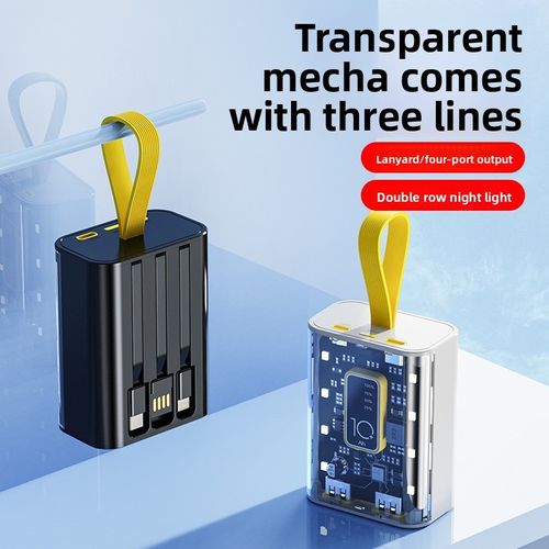Built-in 3 Cables Transparent Mecha Power Bank 4 Devices Charging Travel Friendl