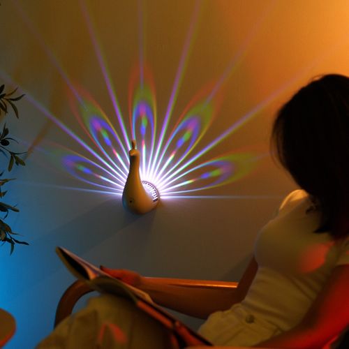Internet celebrity peacock projection lamp colorful atmosphere lamp bedroom bedside decorative lamp girly gift