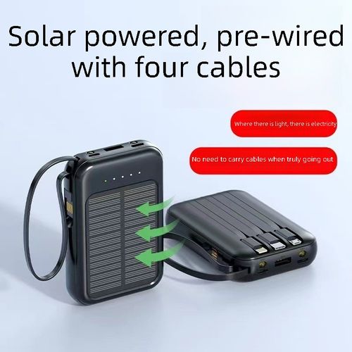 Portable outdoor solar power bank with four cables, perfect for the workplace and outdoor gatherings.