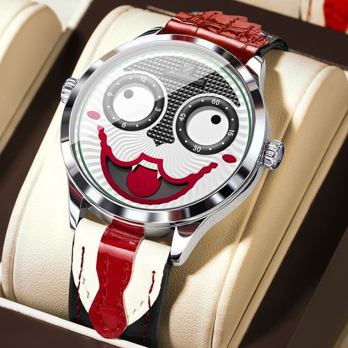 Clown Men's Watch, Stylish Waterproof Leather Strap