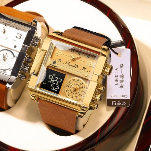 Stylish square digital watch with dual display, waterproof quartz wristwatch for men, featuring personalized waterproof luminous design.