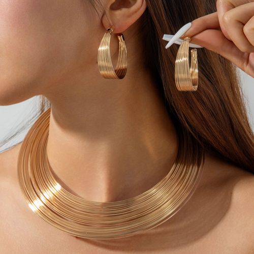 Personalized multi-layered iron elastic snake bone braided choker bracelet punk style exaggerated jewelry set for women
