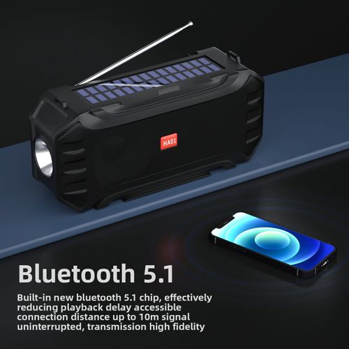 HA01 Solar Wireless Bluetooth Speaker FM Radio Flashlight Handheld Portable Outdoor Sound System