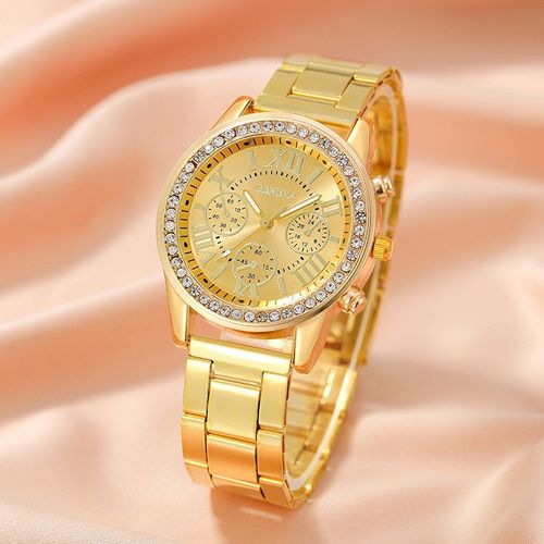 Gift first choice New watch Luxury Vintage quartz Roman dial gold steel strap watch