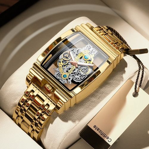 Stylish motorcycle gear-shaped skeleton tourbillon genuine leather men's watch, personalized waterproof luminous.