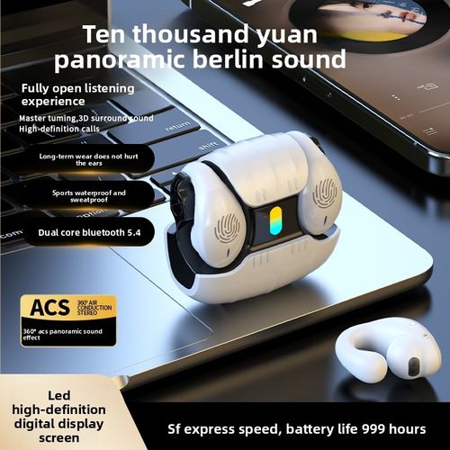 AS01 Bluetooth Earphones, Air Bone Conduction Open Ear Clip, 2025 New Sports Ear Clip & Ear Hook Design, Ultra Long Battery Life