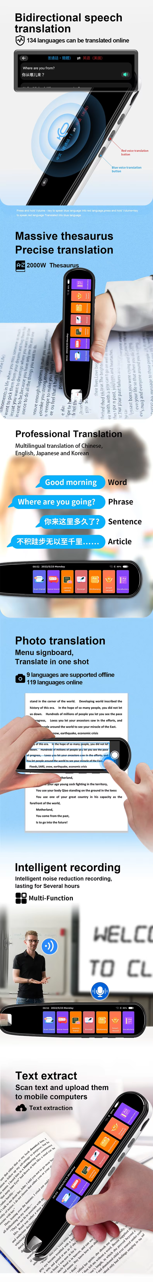 Hot Selling MD04 Touch Screen 134 Language Voice AI Translator Pen and Scan Translator Device Equipment