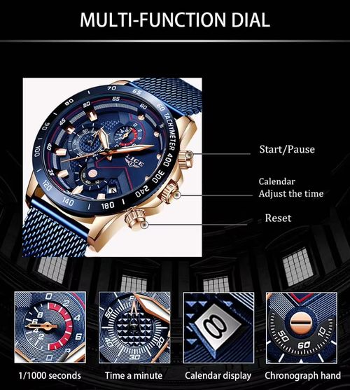 Novo movimento de quartzo movimento cinto de aço seis pinos calendário ao ar livre disco brilhante mens watch
