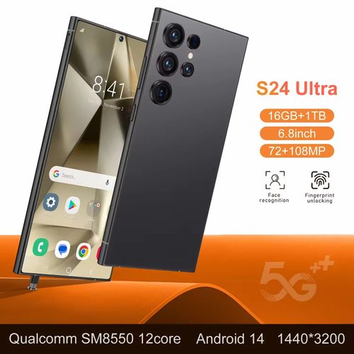 Original S24 super 5g smartphone 16gb + 1tb 6.8 polegadas hd tela android 14 reconhecimento facial 108MP câmera traseira para desbloquear jogos
