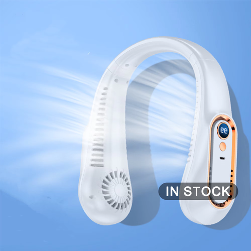 Ventilador de pescoço portátil recarregável personalizado, ventilador de refrigeração de verão para exteriores com visor LED