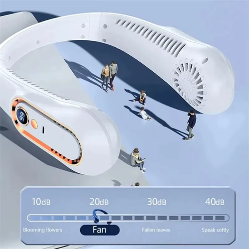 Ventilador de pescoço portátil recarregável personalizado, ventilador de refrigeração de verão para exteriores com visor LED