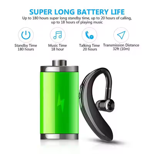Fone de ouvido Bluetooth estéreo ultralongo com gancho de orelha, rotação de 180 graus, sem fio, para negócios, de alta voz