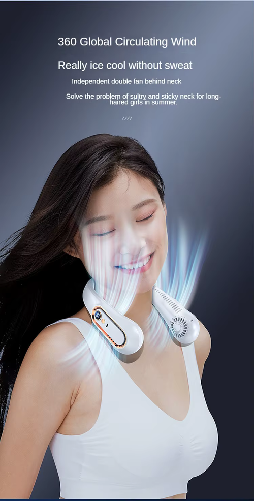 Ventilador de pescoço portátil recarregável personalizado, ventilador de refrigeração de verão para exteriores com visor LED