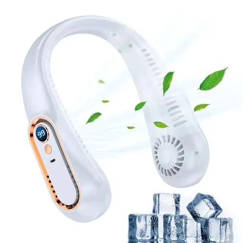 Ventilador de pescoço portátil recarregável personalizado, ventilador de refrigeração de verão para exteriores com visor LED
