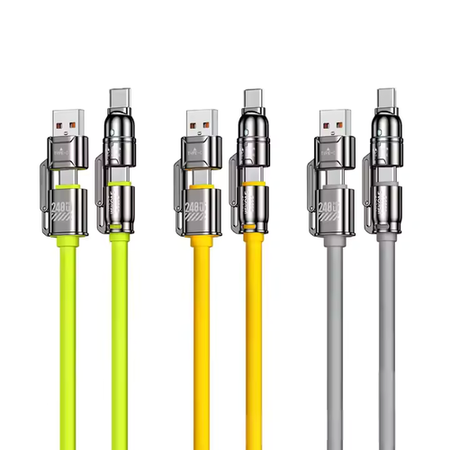 WEKOME 2025 Novo Design 4 em 1 Cabo de Dados Tipo-C Silicone USB C 65w Carregamento Rápido Celular Liga de Zinco Carregamento Múltiplo
