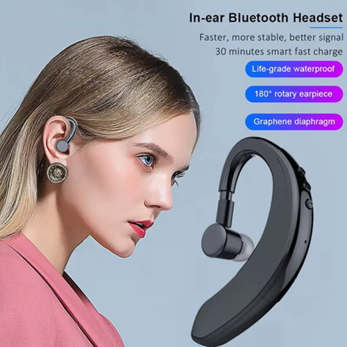 Fone de ouvido Bluetooth estéreo ultralongo com gancho de orelha, rotação de 180 graus, sem fio, para negócios, de alta voz