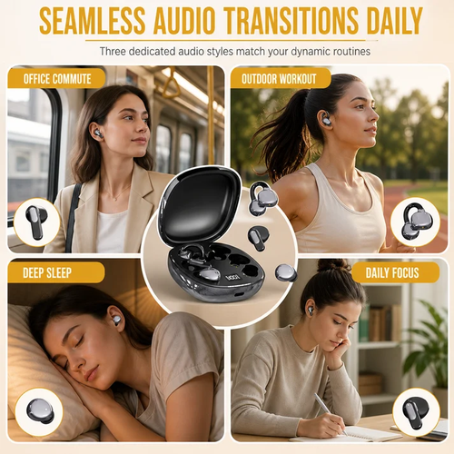 🎧 3-in-1 Bluetooth Earbuds: Sports Clip & Sleep Buds, Stable Fit, Comfortable, Long Battery