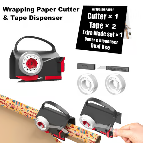 2-in-1 Wrapping Paper Cutter & Tape Dispenser - Faster Gift Wrapping Tool