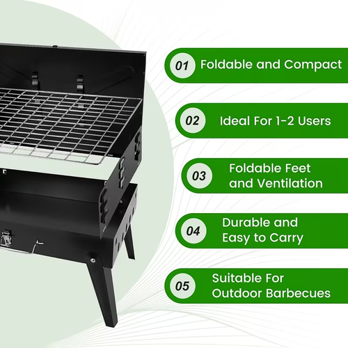 Portable Folding Charcoal Grill – Stainless Steel, Quick Setup, Easy Clean