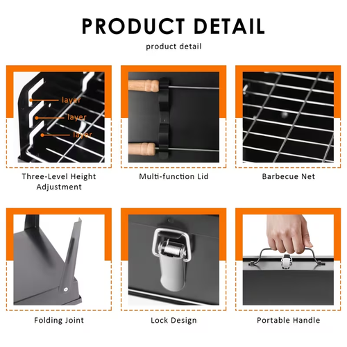 Portable Folding Charcoal Grill – Stainless Steel, Quick Setup, Easy Clean