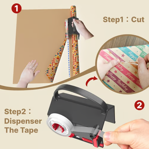 2-in-1 Wrapping Paper Cutter & Tape Dispenser - Faster Gift Wrapping Tool